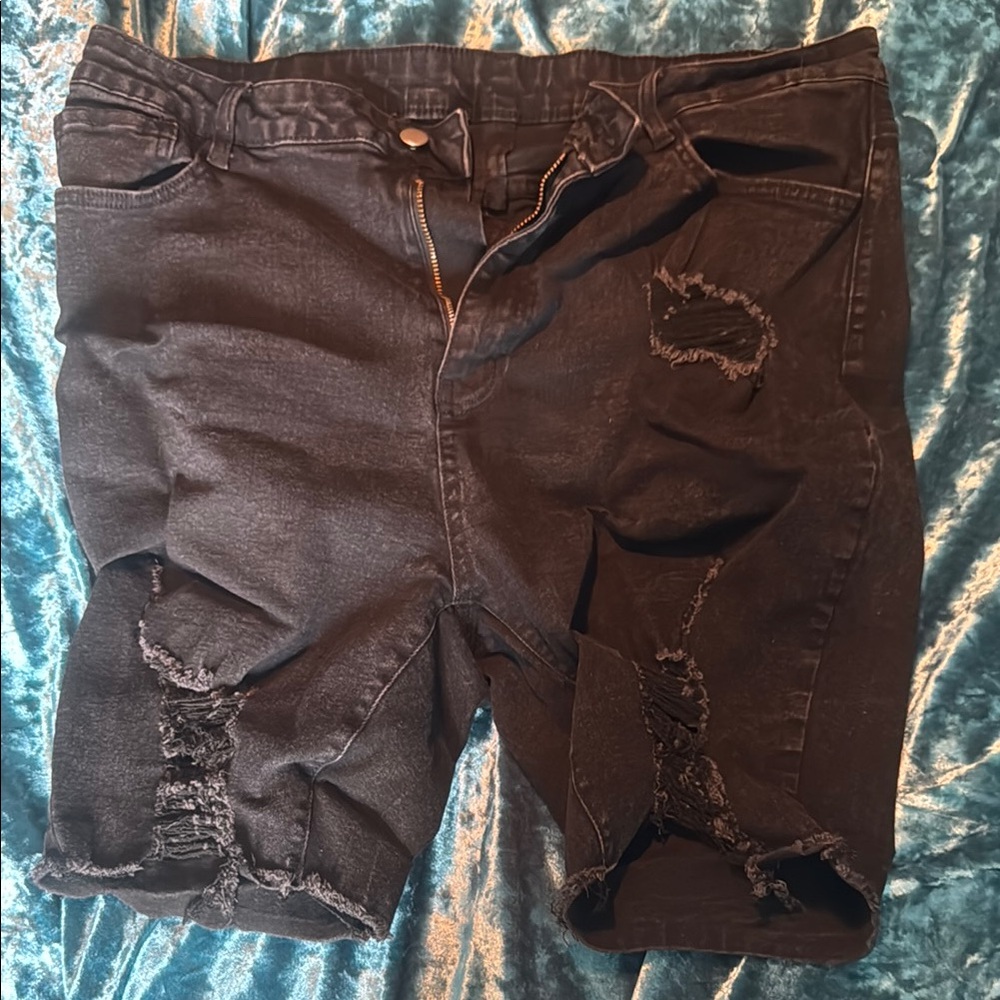 SHEIN 3XL Black Distressed Jean Shorts Raw Hem